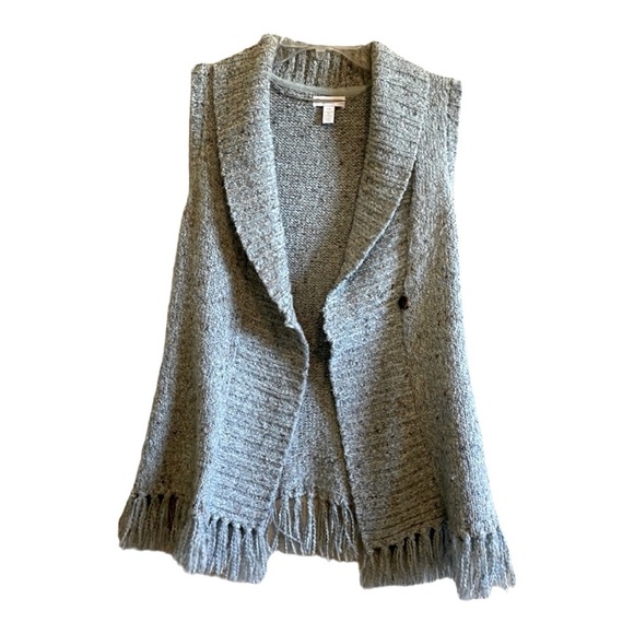 Charter Club Petite Gray Knit Fringe Vest Shawl Collar Button Front P/S - Picture 10 of 15